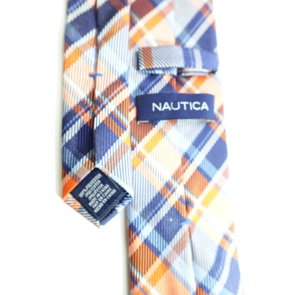 Nautica Classic Plaid Orange Blue Student Professor Architect Tie Academia‎